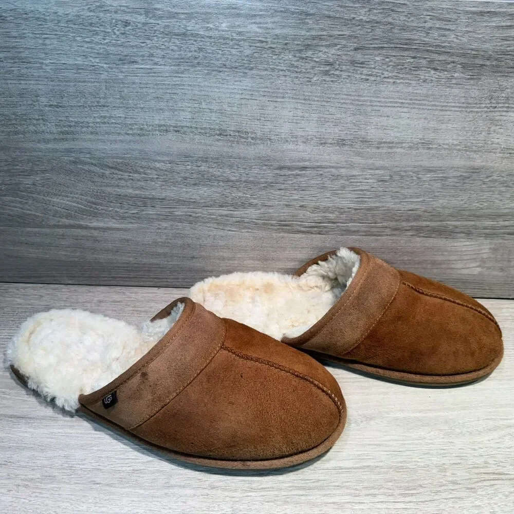 UGG Leisure Tan Chestnut Sheepskin Slip On Slippers Men's Size 12